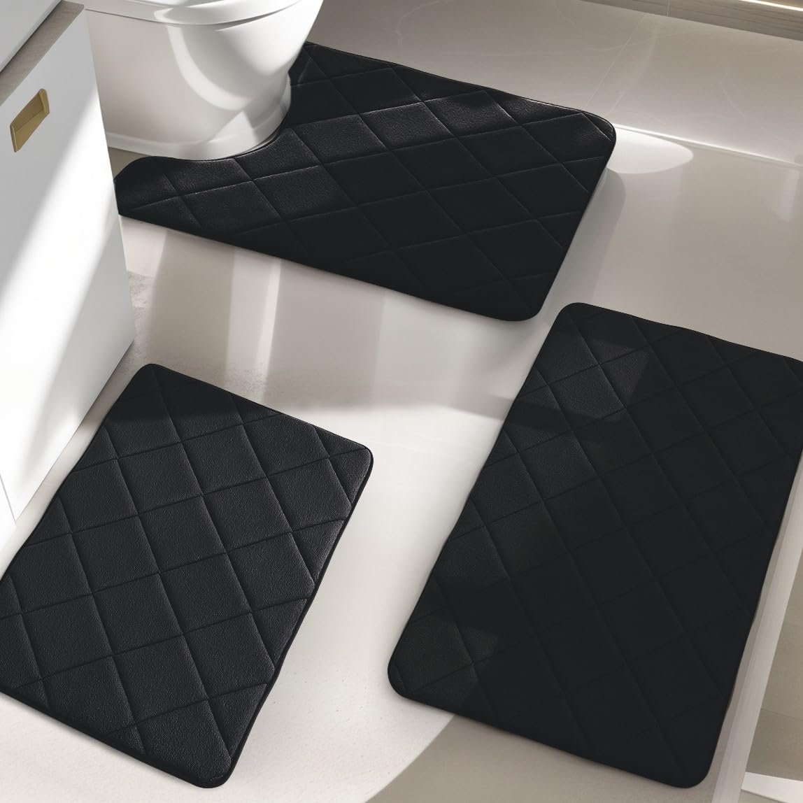Amazon.com: YIHOUSE Black Bathroom Rug Set 3 Piece, Ultra Soft Memory ...