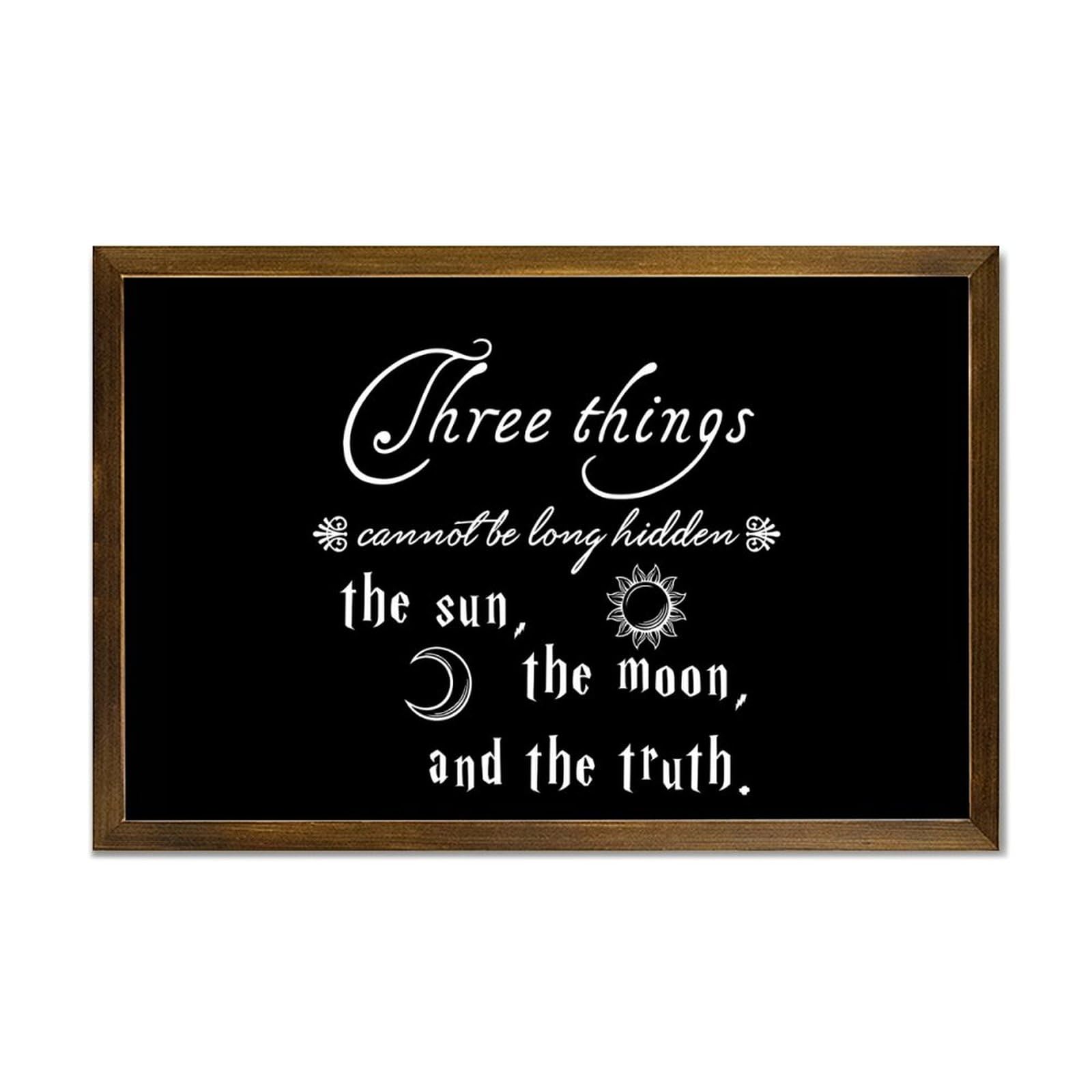 Luijorgy Style-18 Three Things Cannot Be Long Hidden The Sun,The Moon,And The Truth Decorative Wooden Framed Sign 12X8in Farmhouse Wall Art Sayings Plaque Modern Craft Rustic Wall Decor Wood Signs With Frame