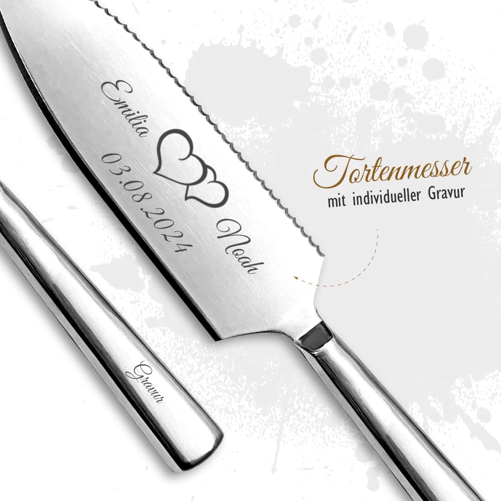APS Tortenmesser/Kuchenheber mit eigener Gravur/Hochzeit Motiv Herzen Geschenk Brautpaar