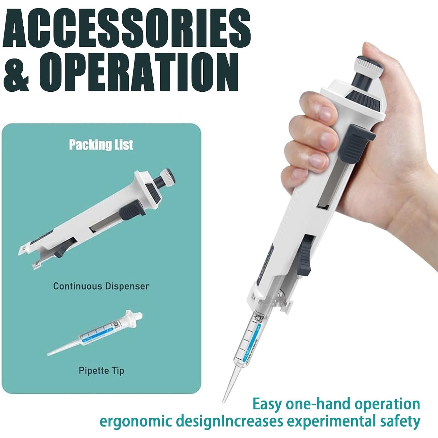 Eink-Pipette, Labor-Mikropipette mit 5 ml Pipettenspitzen, 0,5 ml - 50 ml kontinuierliche Pipetten, 5 Gänge einstellbares Volumen, für chemische, wissenschaftliche Forschung