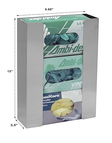 Miniatura 2 de Soporte para guanteradispensador triple hecho en Estados Unidos, acero inoxidable (15 pulgadas de alto x 9.875 pulgadas de ancho x 3.5 pulgadas de