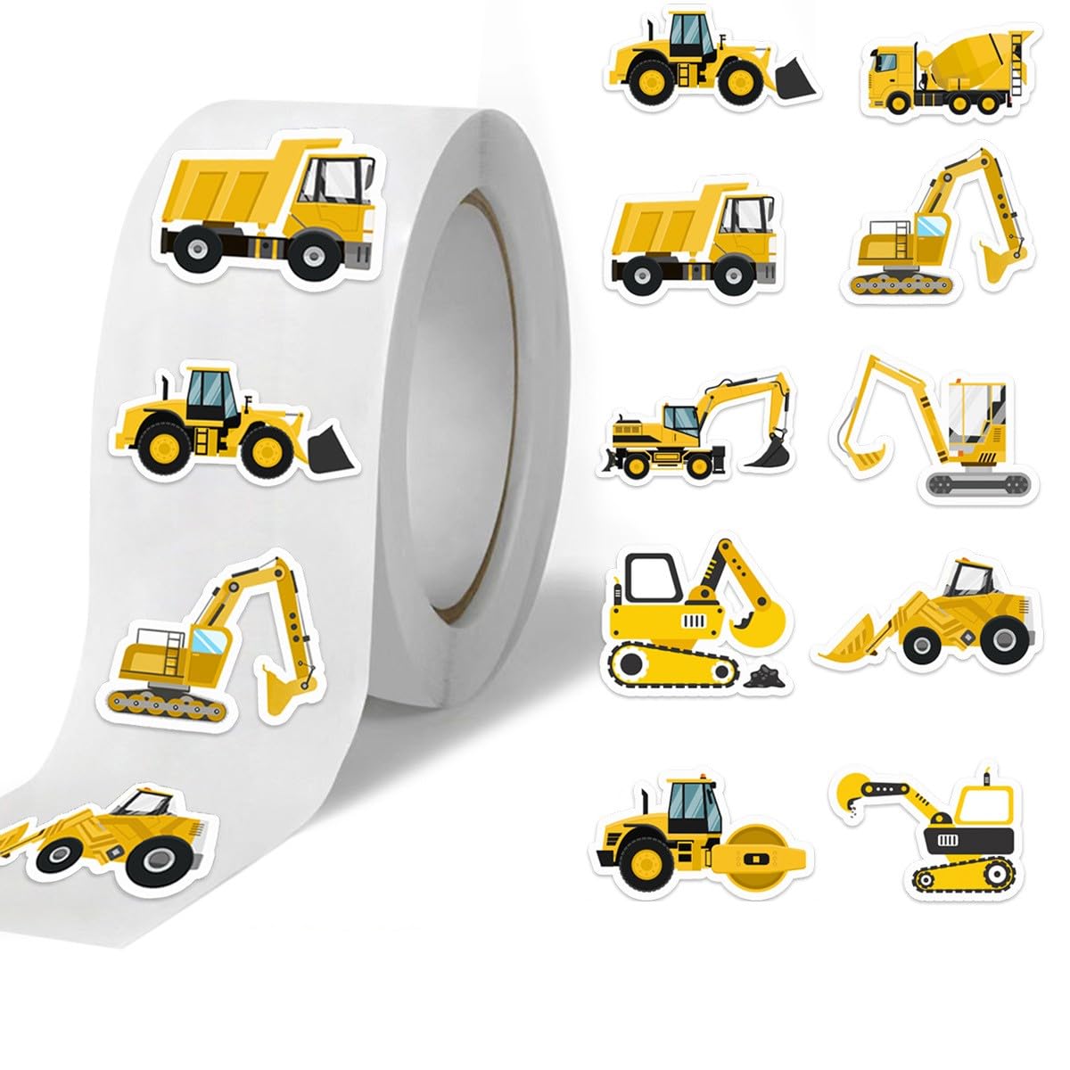 DGSELL CREATIONS Engineering Vehicle Self Adhesive Stickers for Kids | 500 pcs, Adhesive Kids Reward Stickers, Bulldozer Excavator Dump Truck DIY Craft, Scrapbook, Size 7x3x2.5cm