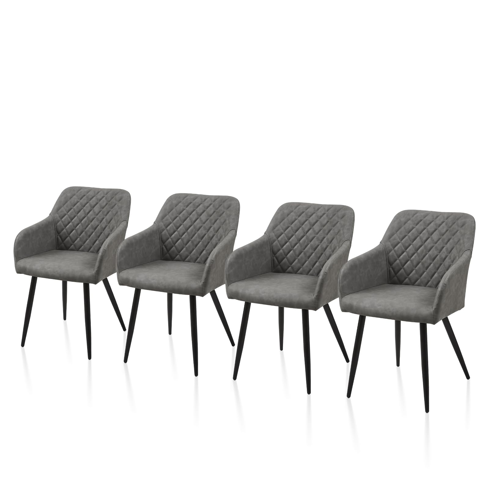 TUKAILAi Juego de 4 Sillas de Comedor Piel Sintética, Sillas de Cocina Moderno Escandinavo con Patas Metálicas, Sillón Tapizado en Tela con Reposabrazos, Sillón Ergonómicos para Salón Cocina (Gris)