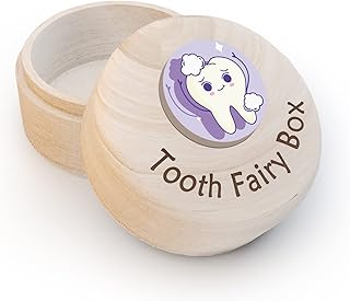 Tooth Fairy Box for Kids, Tooth Wooden Box and 3D Tooth, Stores Lost Teeth for Boys Girls Child, Dropped Tooth Keepsake Storage Box to Place Under Pillow, Teeth Container Box-Foam
