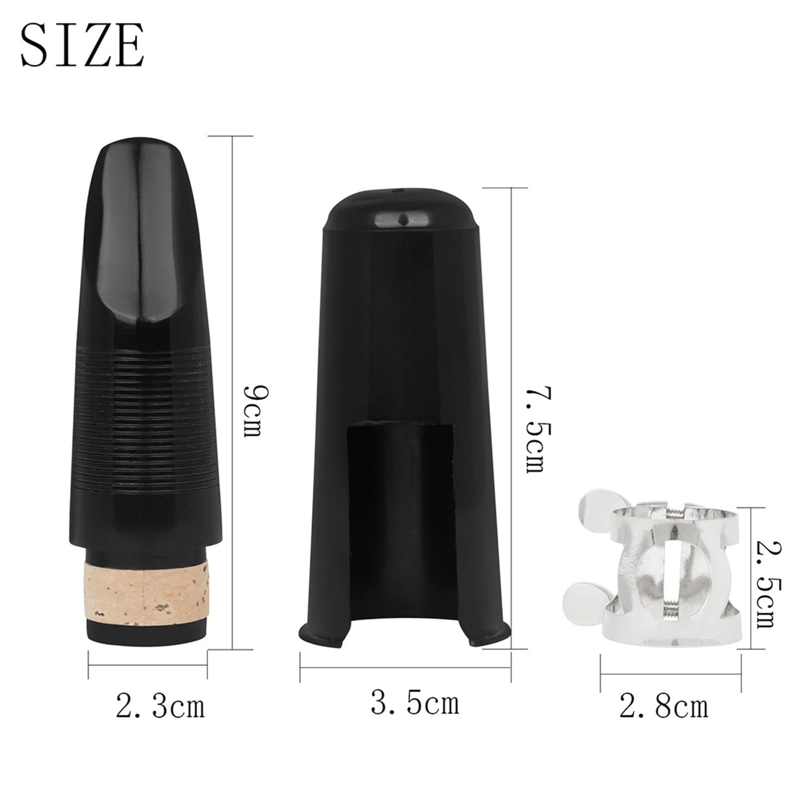 Piezas de repuesto para clarinete Juego De Boquillas De Tubo Negro Para Clarinete Boquilla De Corcho Tapa Negra Clip Plateado Cañas Accesorios Para Instrumentos Musicales
