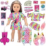 Ecore Fun 24 Pcs 18 Inch Girl Doll Accessories Doll Travel Suitcase Play Set Included Travel Carrier Clothes Camera Phone Travel Pillow Passport Tickets Cashes Credit Card Map Umbrella