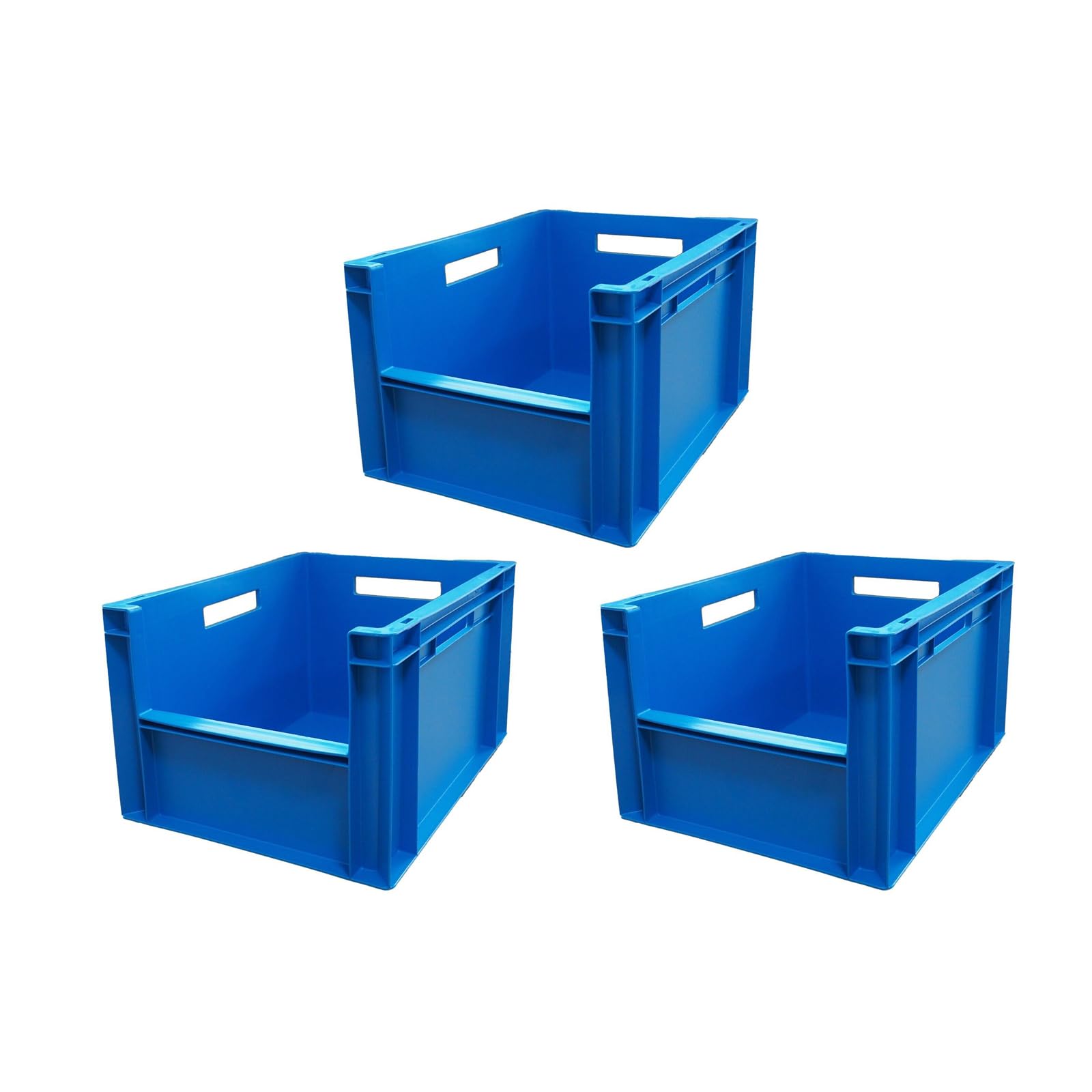 HomeHQ 3x 20 Litre Plastic Storage Boxes, Stackable Product Pick Up Box, Storage Container for Warehouse, Garage (BLUE)
