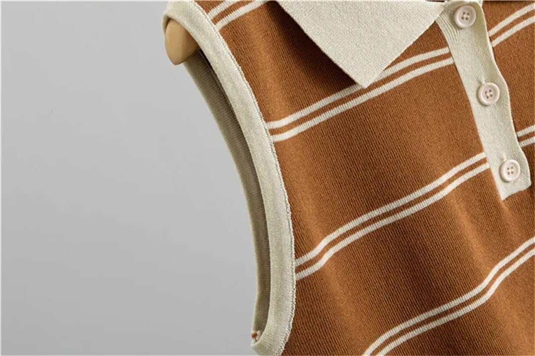 Top a righe da donna in maglia con colletto a polo senza maniche set da 2 pezzi maglieria maglione tee abiti a vita alta gamba larga pantaloni