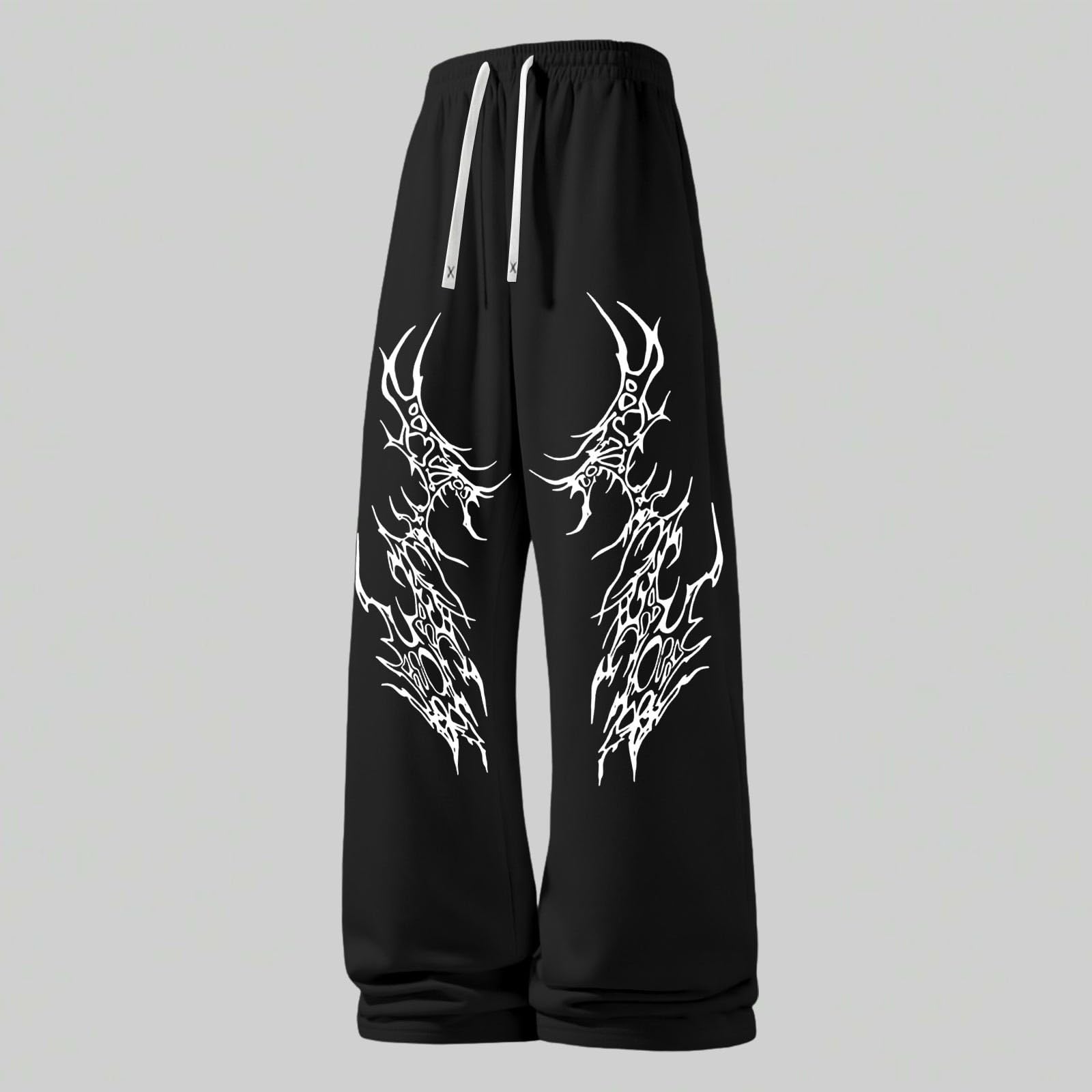Fitness Hose Herren Gym Lang Sporthose Bodybuilding Trainingshose Y2K Jogginghose Baggy Sweatpants Gothic Punk Streetwear Weites Bein Freizeithose mit Kordelzug Elastischer Sweathose