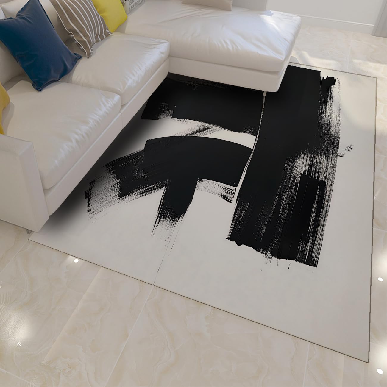 Tapis de sol modern stroke facile à nettoyer, grand tapis abstrait pliable 180x240