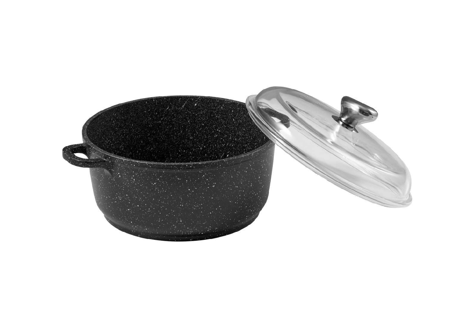 Pradel Excellence - PCUI001011 - Faitout Fonte d'Aluminium Premium Ø24cm, Couvercle Verre - Revêtement Anti-Adhésif Façon Pierre - Poignée Amovible - Tout Feu, Noir