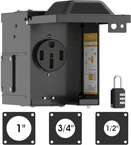 TOOLIOM Caja de toma de corriente para RV de 50 amperios, receptáculo NEMA 14-50R 125250 voltios, panel eléctrico resistente a la intemperie, caja