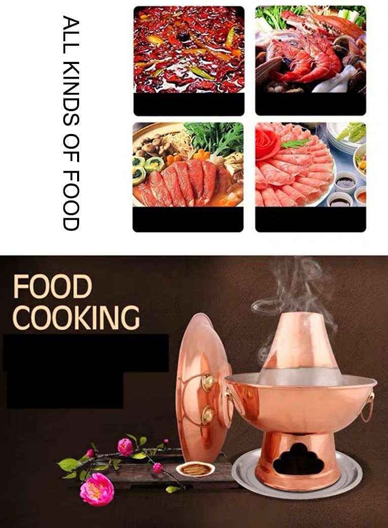 miedziany garnek do gotowania na gorąco, Chiński Tranditional Hotpot, Gorący Kociołek Mongolski Kocioł, Czysta Miedź Pekin Stary Miedziany Fondue Shabu Carbon