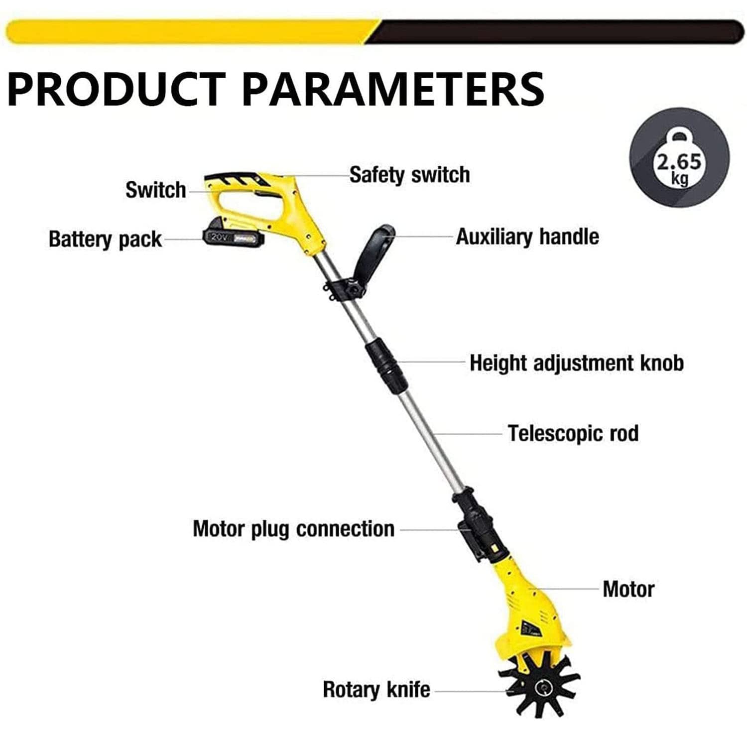 Escarificador eléctrico inalámbrico de 20V,Motoazada motocultor eléctrico portátil con batería recargable,profundidad de trabajo de 16 cm,Cultivador/Rotavator para jardines,huertos,invernaderos