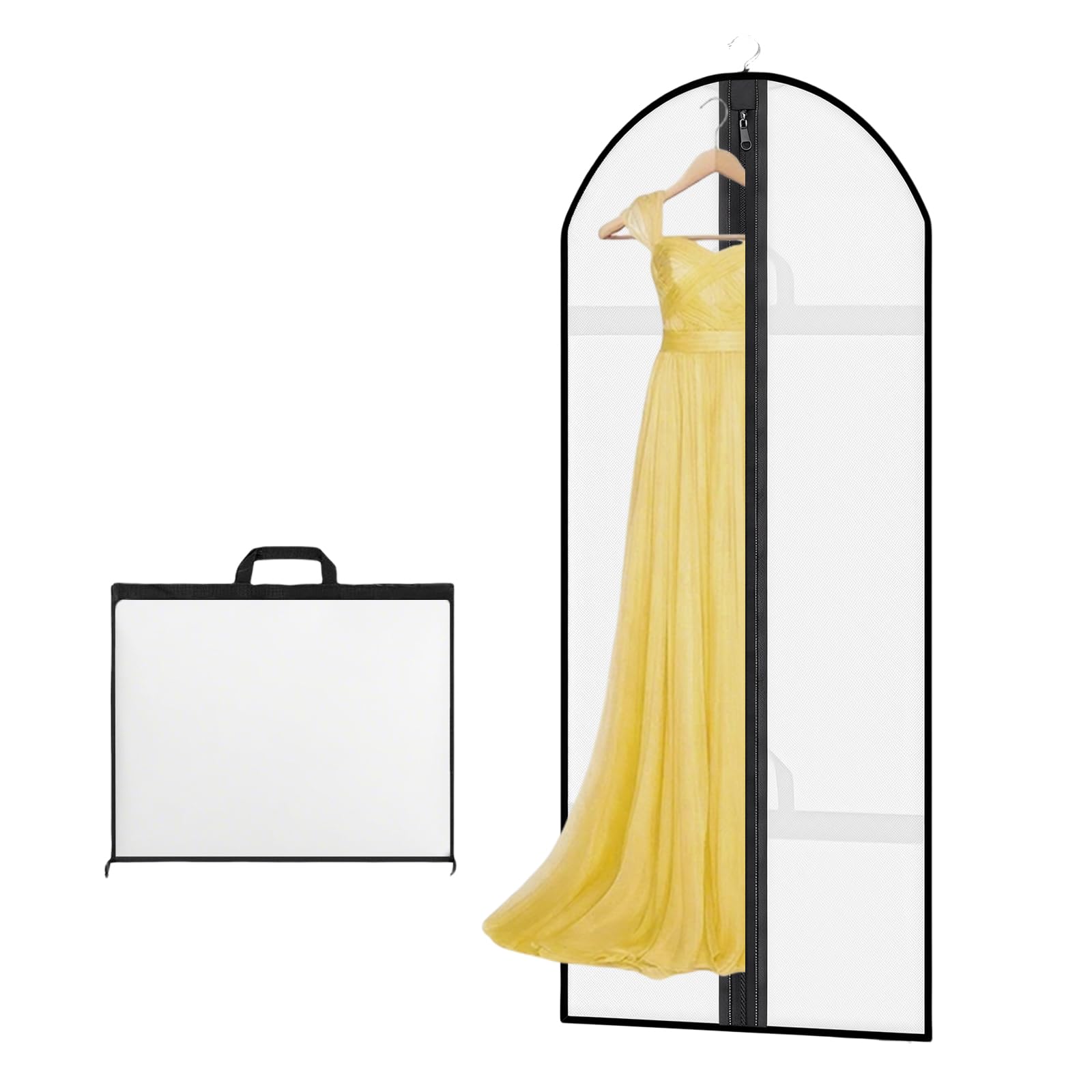 AMFUN 180x60cm Kleidersack, 1 Stück Faltbare Kleiderhülle mit Griffen, Atmungsaktive Kleidersäcke mit Reißverschluss, Feuchtigkeit für Brautkleider Abendkleider (Weiß)