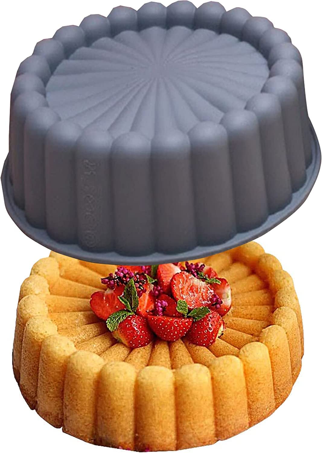 Silicone Charlotte Cake Pan Reusable Mold Fluted Cake Pan Nonstick Round Silicone Molds for Strawberry Shortcake Cheesecake Brownie Tart Pie