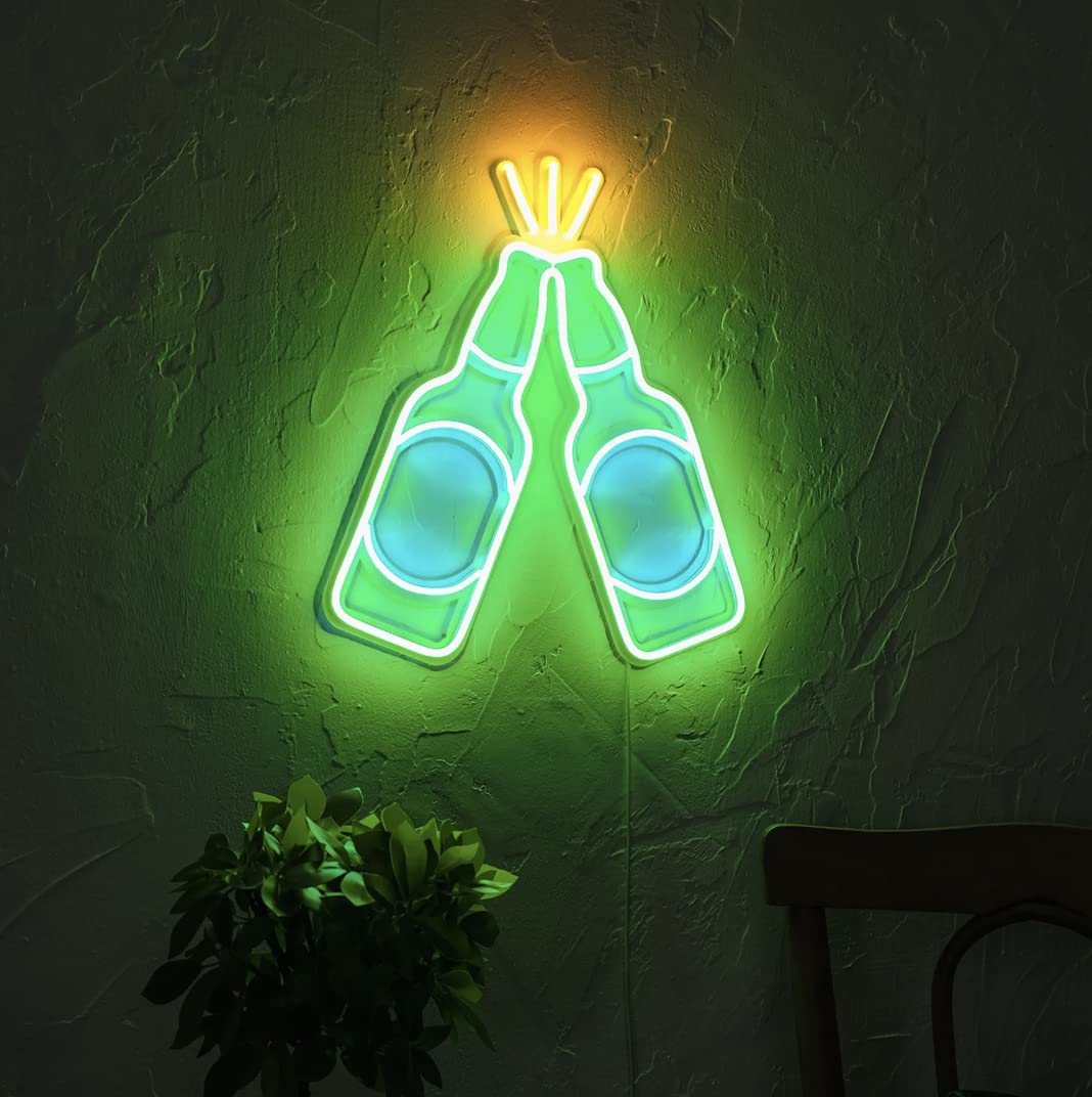 Bar Beer Bottle Neon light Sign for home bar cafe neon sign for wall decor (12 X 12 Inches)-image-39