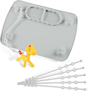 Silicone Mini Suction Placemat for Babies & Toddlers with 5 Toy Adjustable Tethers to Attach Toys | Keep Toys Off The Floor, Dishwasher Safe, Food Grade Silicone - 8.6 x 12.2 in | Dishwasher Safe