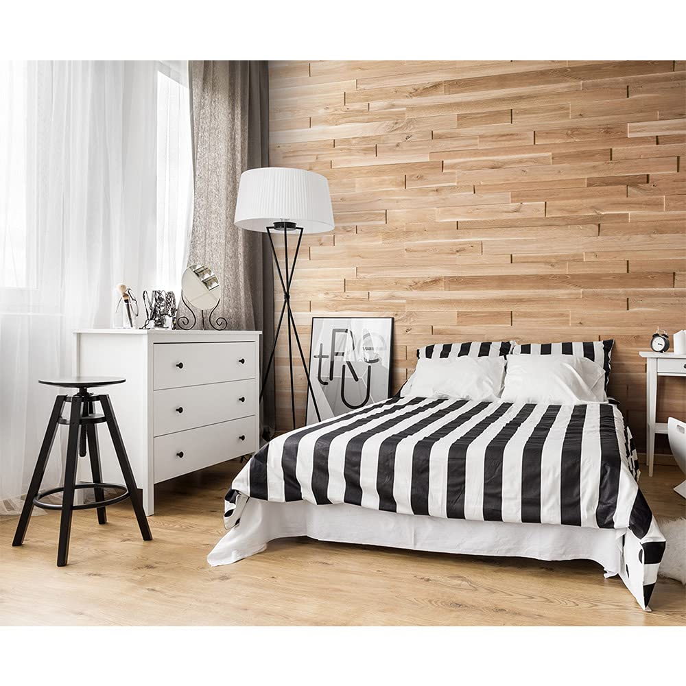 Okładzina ścienna z naturalnego drewna | 18 paneli ściennych z naturalnego dębu : 1 m² | Boazeria drewniana okładzina wewnętrzna drewniana | Wooden