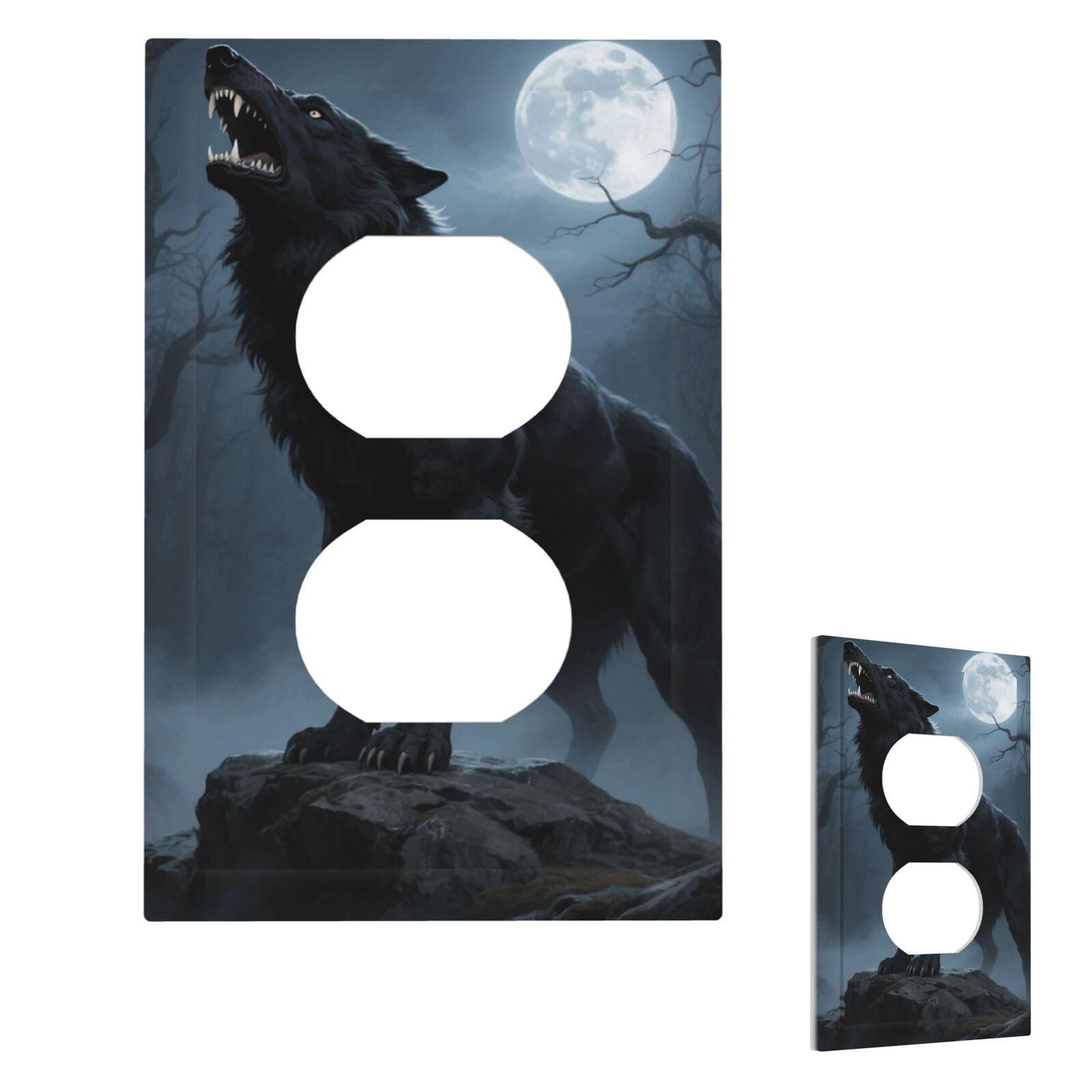 Ferocious Howling Wolf Wall Plate Cover Modern Decorative 1 Gang Light Switch Cover Unbreakable Receptacle Outlet Covers For Living Room Bedroom Home Decor Duplex