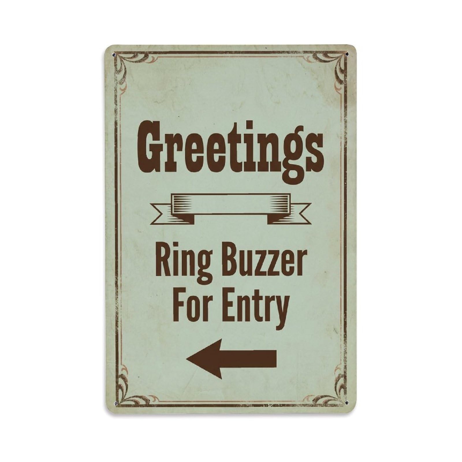 Metal Tin Sign Vintage Greetings Ring Buzzer For Entry Arrow Ribbon