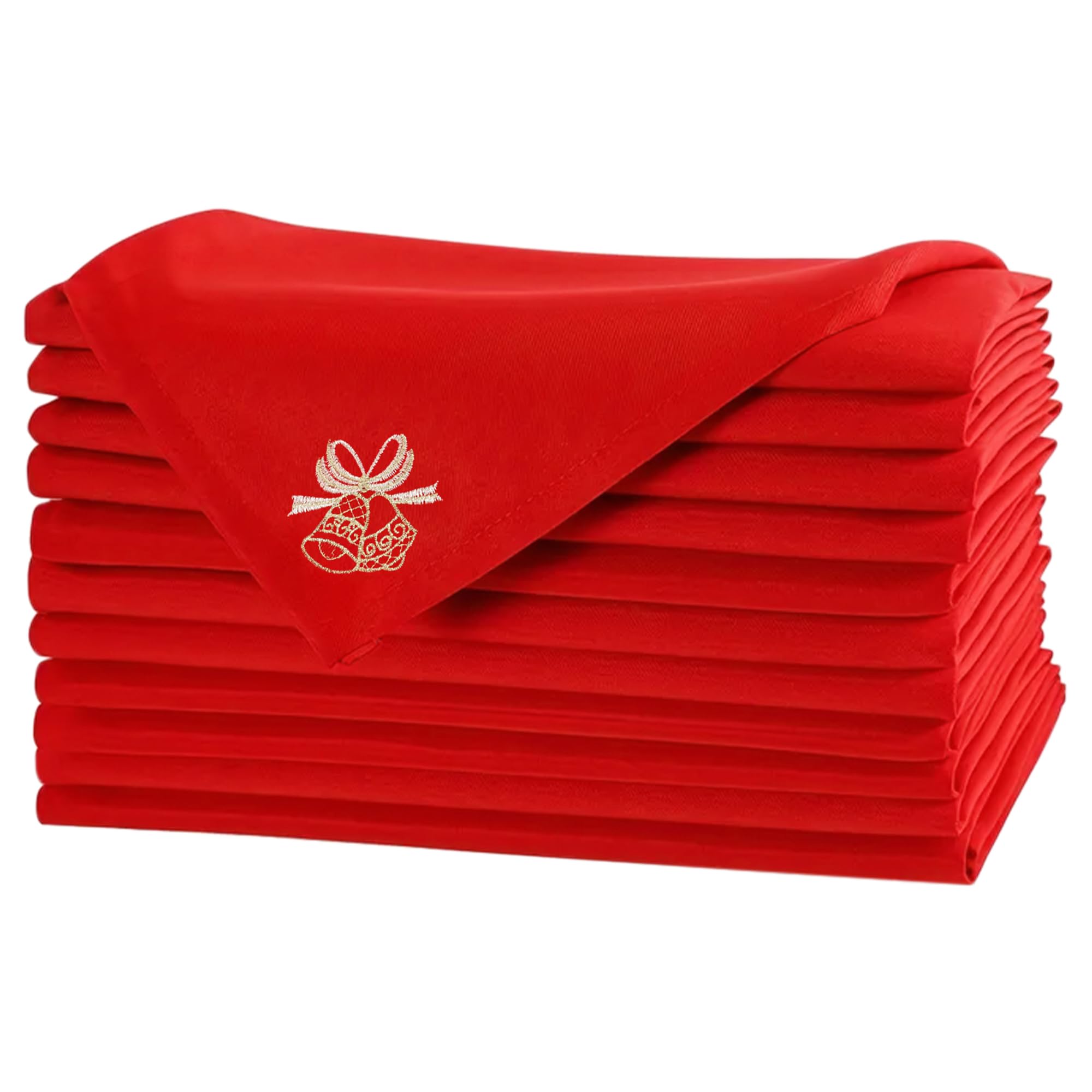 WedDecor 20 inch Filé Polyester Table Serviette avec Grelot Broderie pour Thème Noël Dîner Décorations pour Maison, Mariage,Banquet, Fête, Hôtel, Fête de Noël Décoration - Rouge, 20 inch