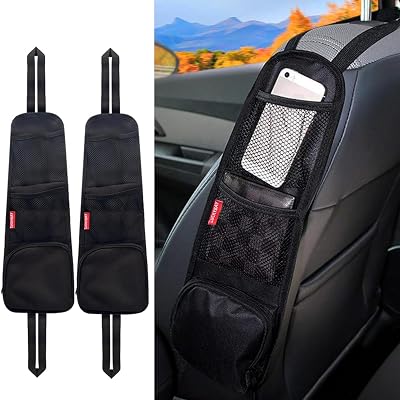 Car Seat Side Organizer, Auto Seat Storage Hanging Bag, Phones, Drink, Stuff Holder with Mesh Pocket for Cars, SUV & Truck 2 Pack