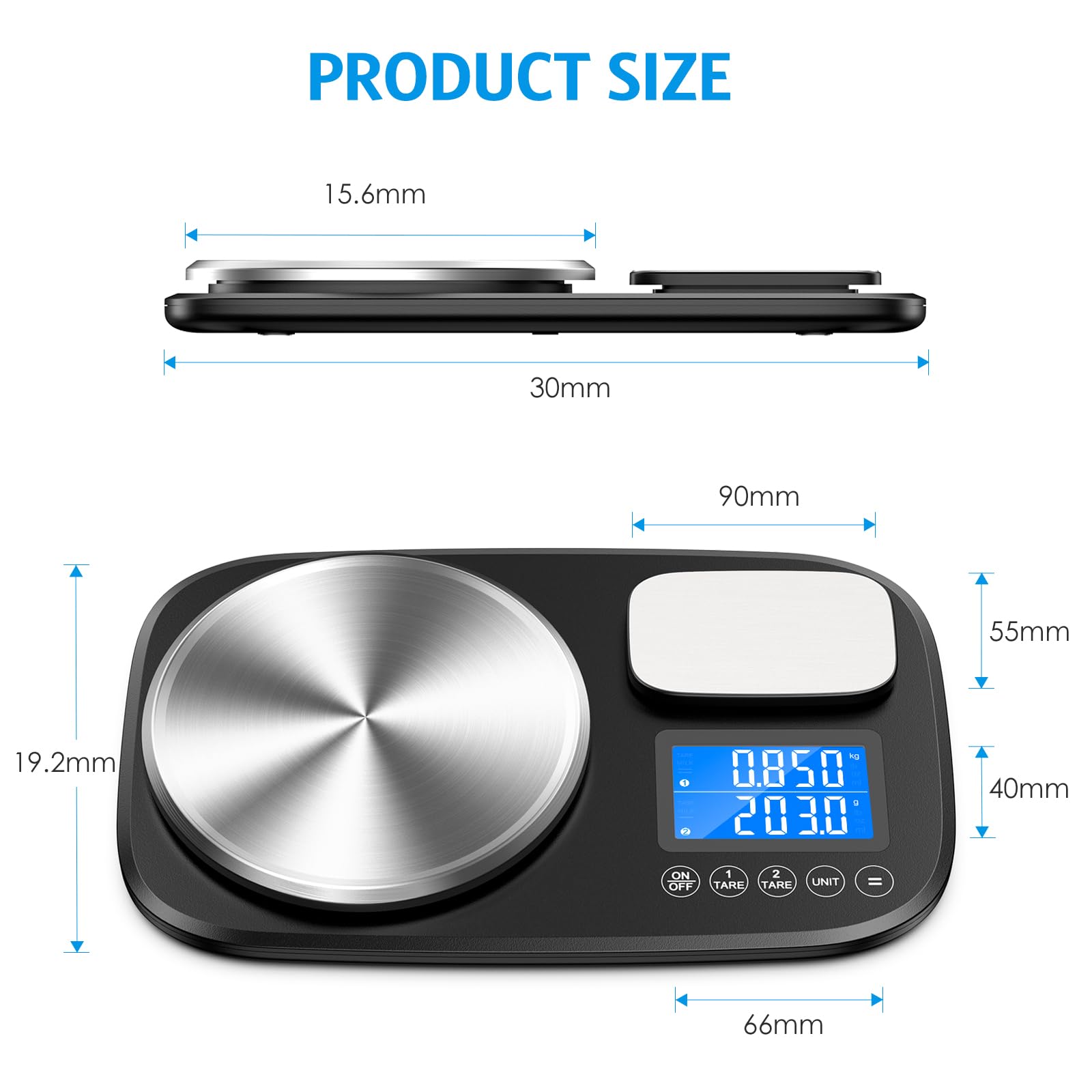 Brifit Bilancia digitale da cucina a doppia piattaforma, 10 kg e 1 kg, display LCD, bilancia per alimenti con due precisione da 1 g e 0,1 g, unità di conversione, bilancia digitale con funzione tara,