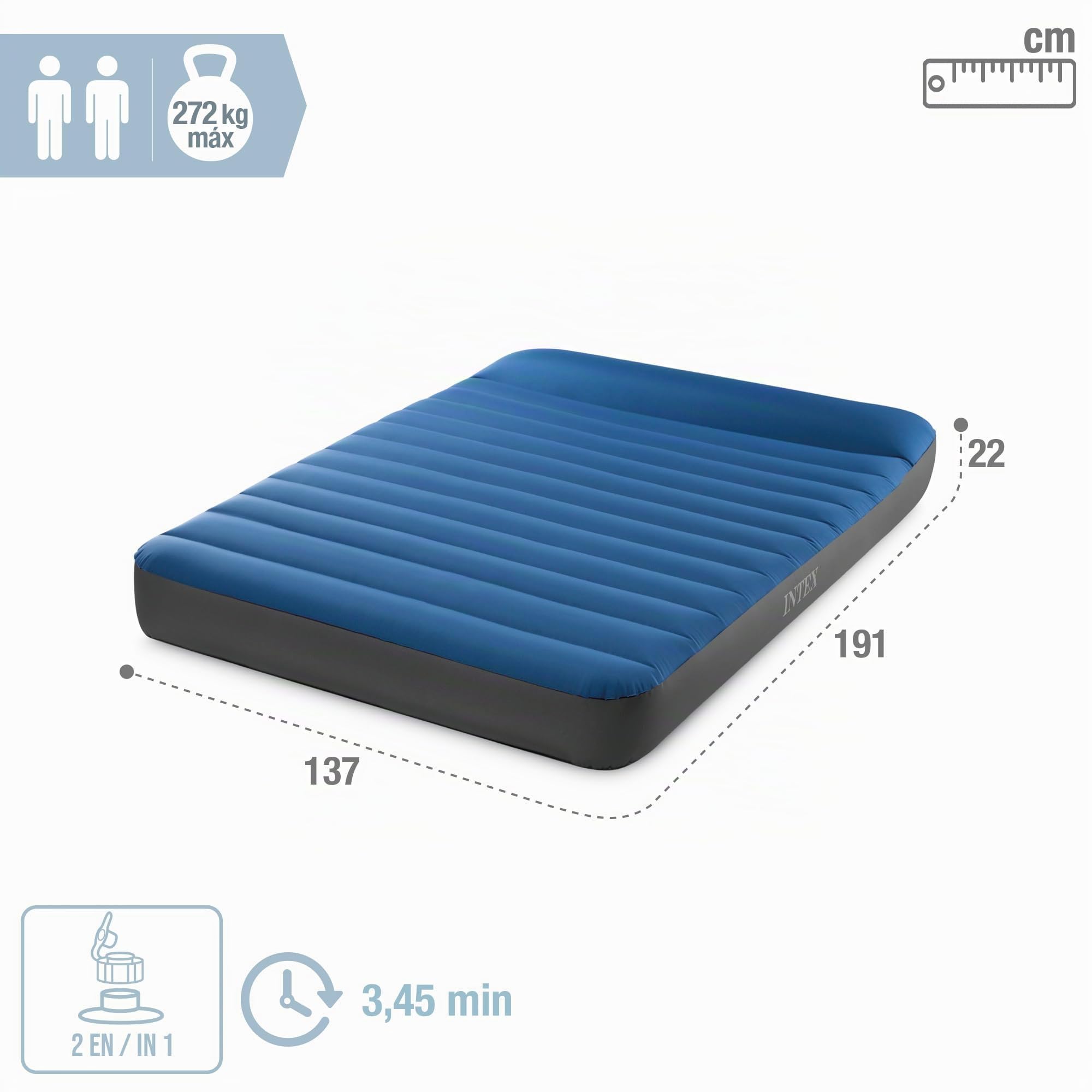 Intex Colchón Hinchable Doble 137x191 cm Fiber-Tech TPU Cama Inflable