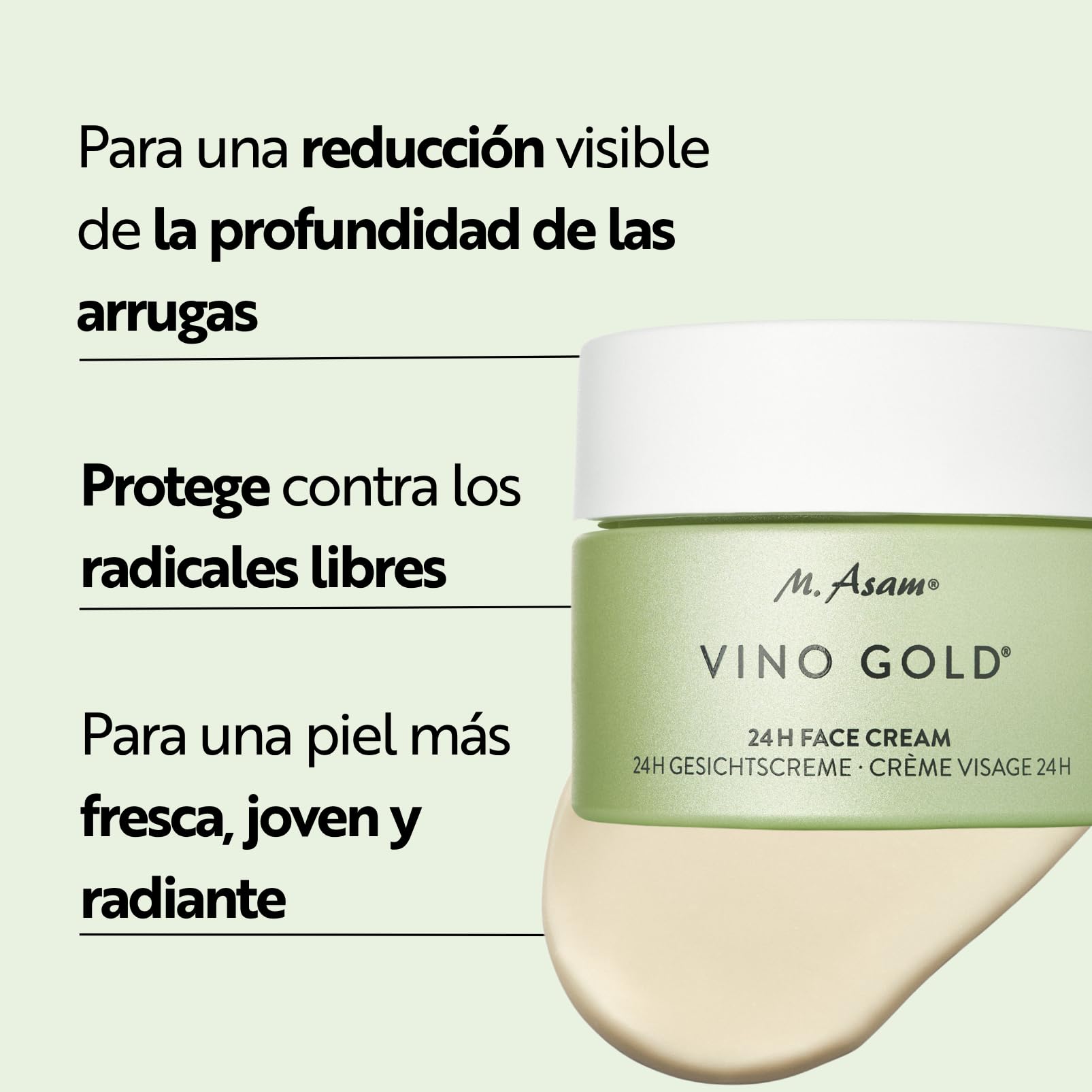 M. Asam VINO GOLD Crema Facial 24h (100 ml) – Crema hidratante facial de día & de noche con Aloe Vera y Aceite de Pepita de Uva Bio, Antiarrugas & reafirmante, Para piel normal a mixta, vegana