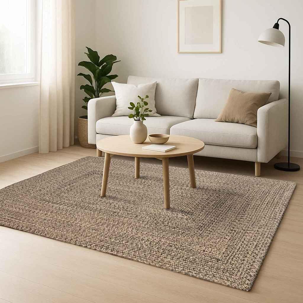 Brązowy dywan obszarowy 160 x 230 cm z juty, tkany, prostokątny, nowoczesny, do salonu, sypialni, korytarza, łatwy w pielęgnacji