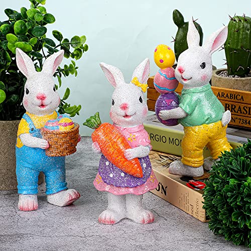 Fovths 3 Pack Resin Easter Bunny Decorations Hand-Painted Easter Eggs Bunny Tabletop Decor Sequin Ornaments Resin Easter Eggs Bunny Spring Indoor Home Decor Bunny Figurines #TOP3