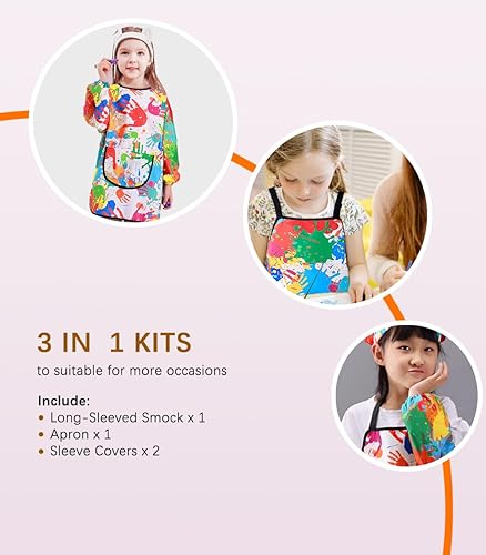 Miniatura 2 de Bata de arte para niños, delantal de pintura para niños, bata de artista con bolsillo y mangas largas, sección larga, impermeable