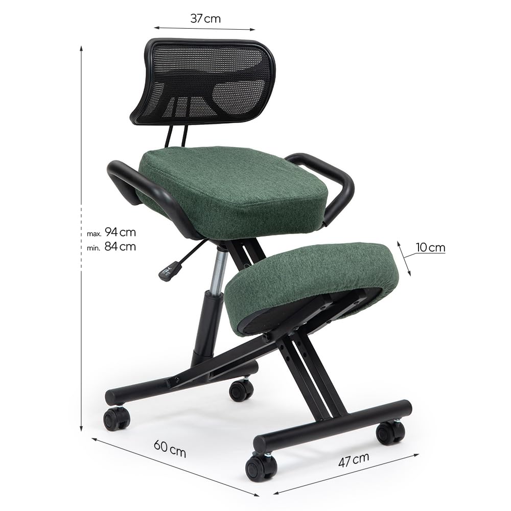 Suguri Silla ergonomica rodillas para oficina el hogar y la hecho de cuero ecológico. Kneeling chair para el dolor de espalda, active posture. Cubiertas intercambiables incluidas. Verde botella