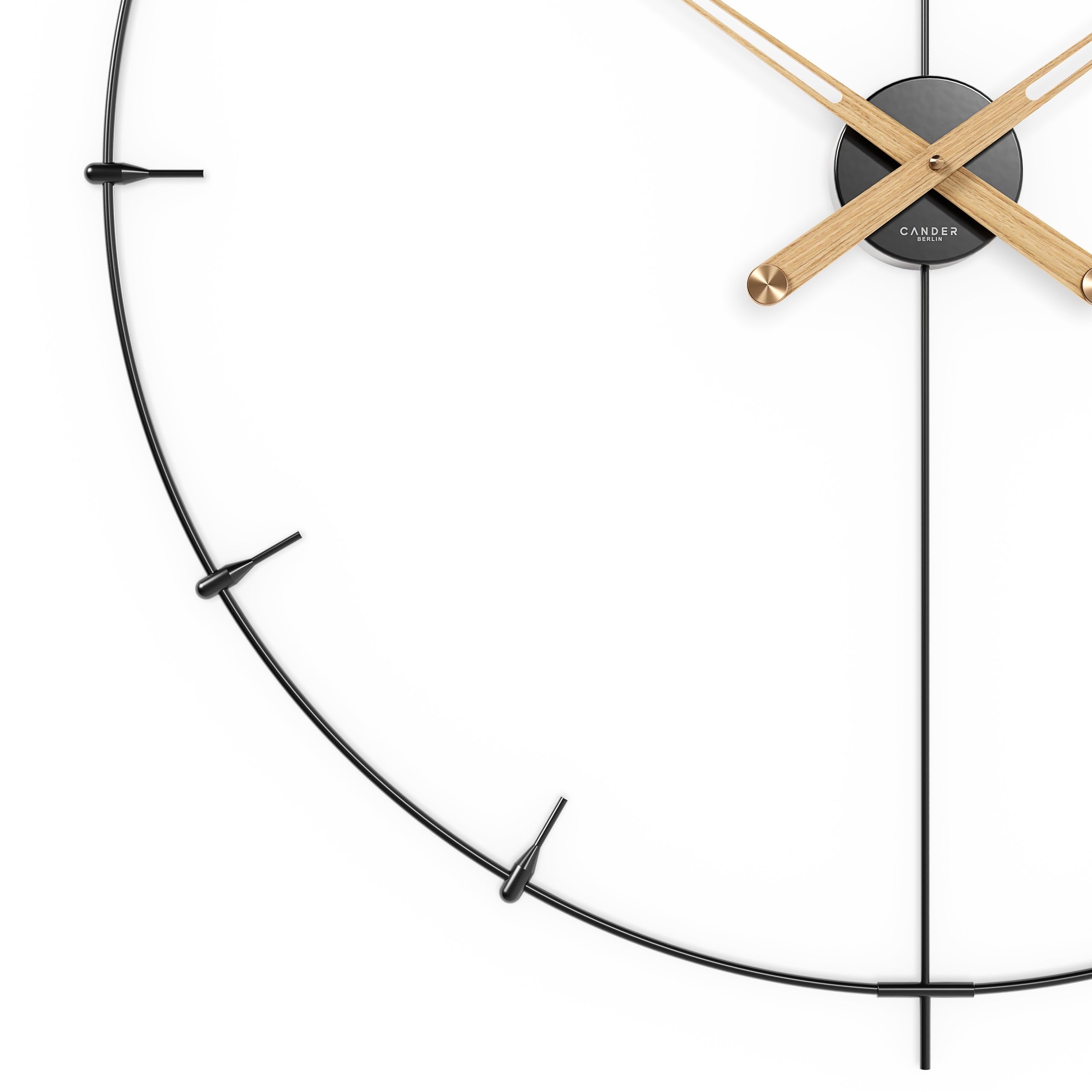 Cander Berlin Leander XXL Vintage-Wanduhr lautlos 60 cm Holzzeiger ohne Tickgeräusche groß modern schwarz Wohnzimmer Küche Metall Glasfaser