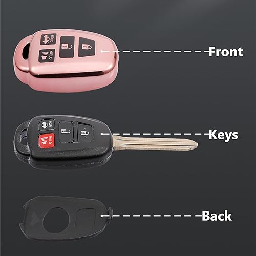 Miniatura 4 de Compatible for Toyota Reiz Corolla Plating Car Key Shells Soft TPU Keycase Applicable to Prado RAV4 Camry Corolla Car Key Case (Pink)
