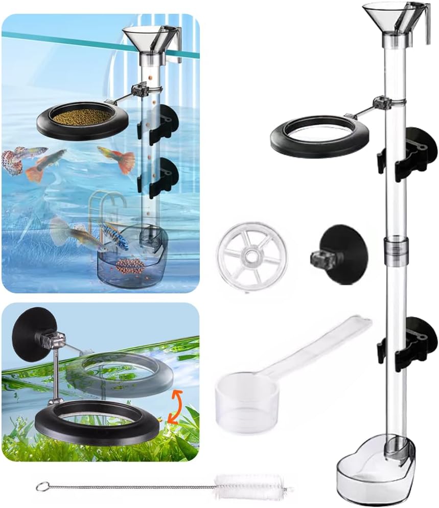 La La Pet®Fish Shrimp Feeding Dish Set Fish Feeder Tube Kit with Feeding Ring Suction Cups Adjustable Tubes Cleaning Brush Measuring Spoon Feeding Aquarium Supplies for Fish Tanks, Transparent