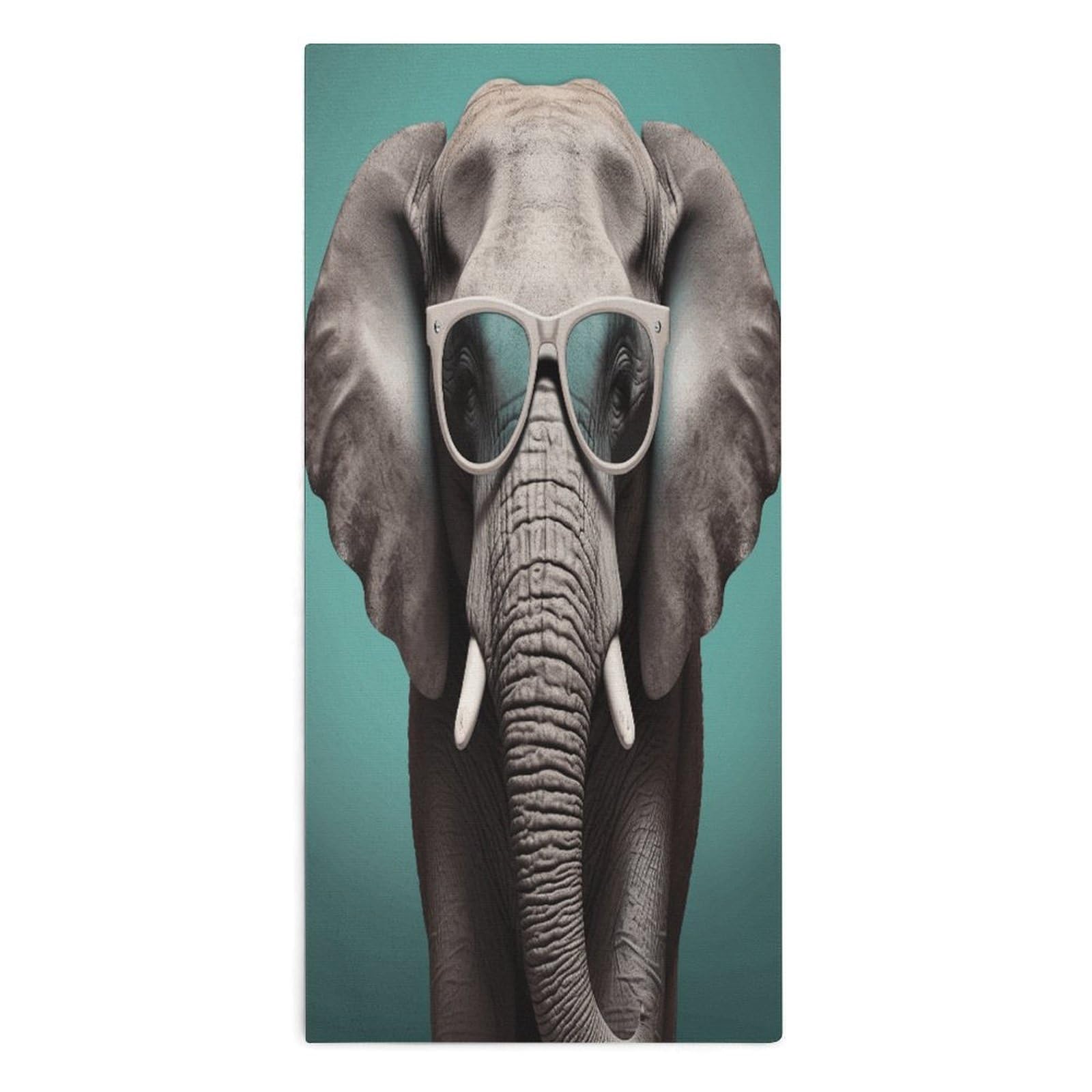 Fodpand Style Elephant With Glasses Microfiber Towels, Decorative Bath Towel Soft & Lightweight, Hand Towels Multipurpose Use For Bathroom, Pool, Gym, Spa, And Hotel Use