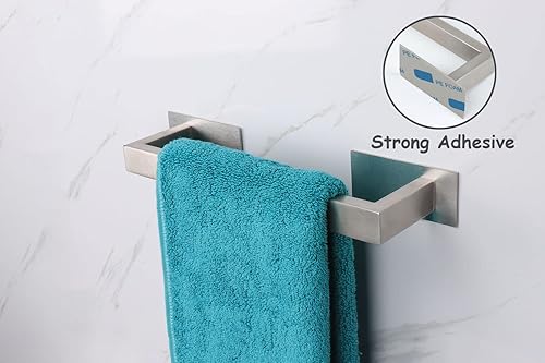 Miniatura 5 de Vanloory Toallero cuadrado autoadhesivo de 12 pulgadas + 6 ganchos para toallas, resistente y sin taladrar toallero y gancho para bata, accesorios