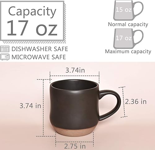 Miniatura 2 de Bosmarlin Juego de 2 tazas grandes de café moteadas de cerámica, taza de té grande, 17 onzas, aptas para lavavajillas y microondas (negro, 2)