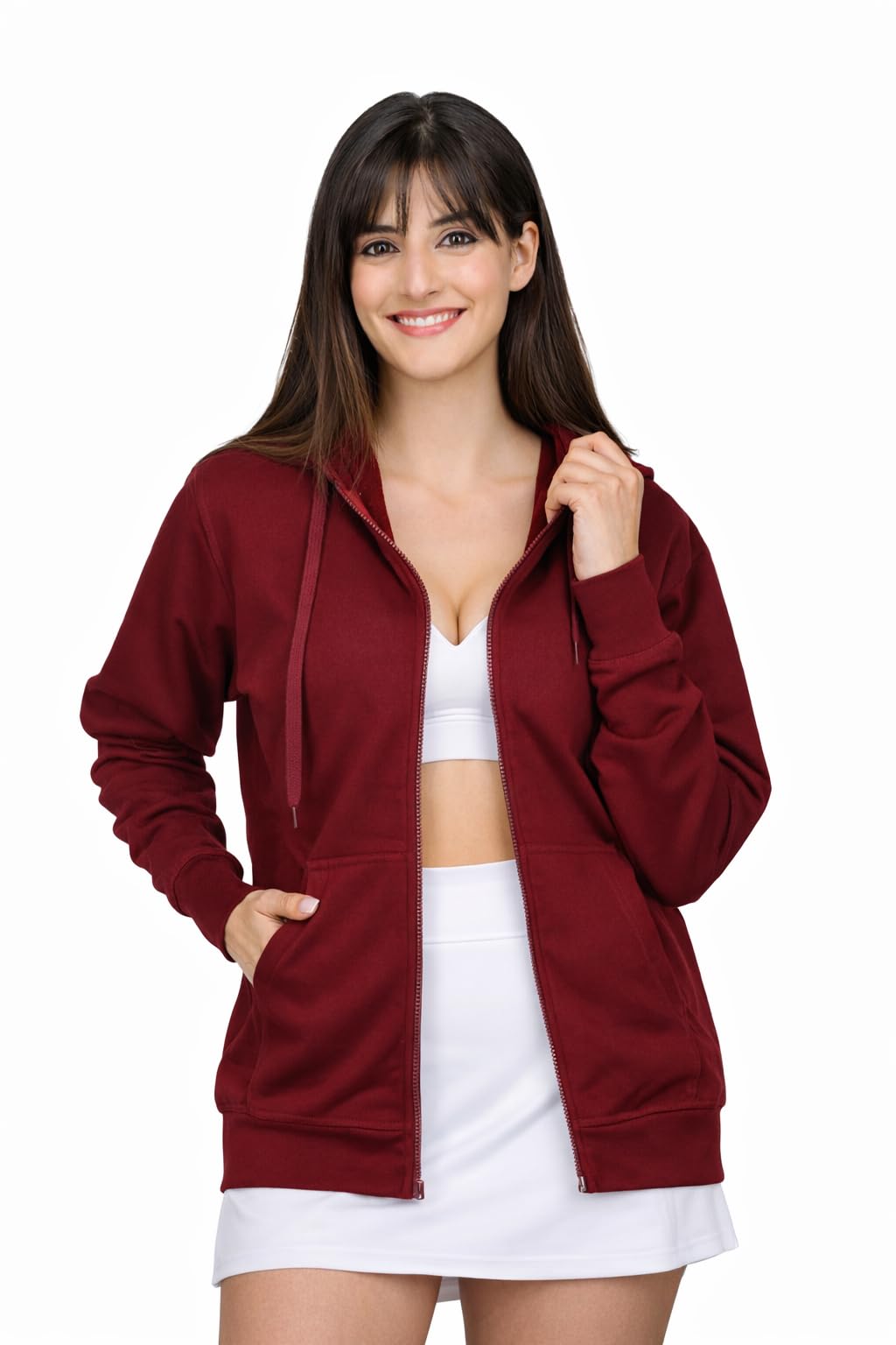 Women's Cotton Full Zipper Sweatshirt Hoodies with Kangaroo Pocket Winter Wear Hooded Neck Sweatshirt