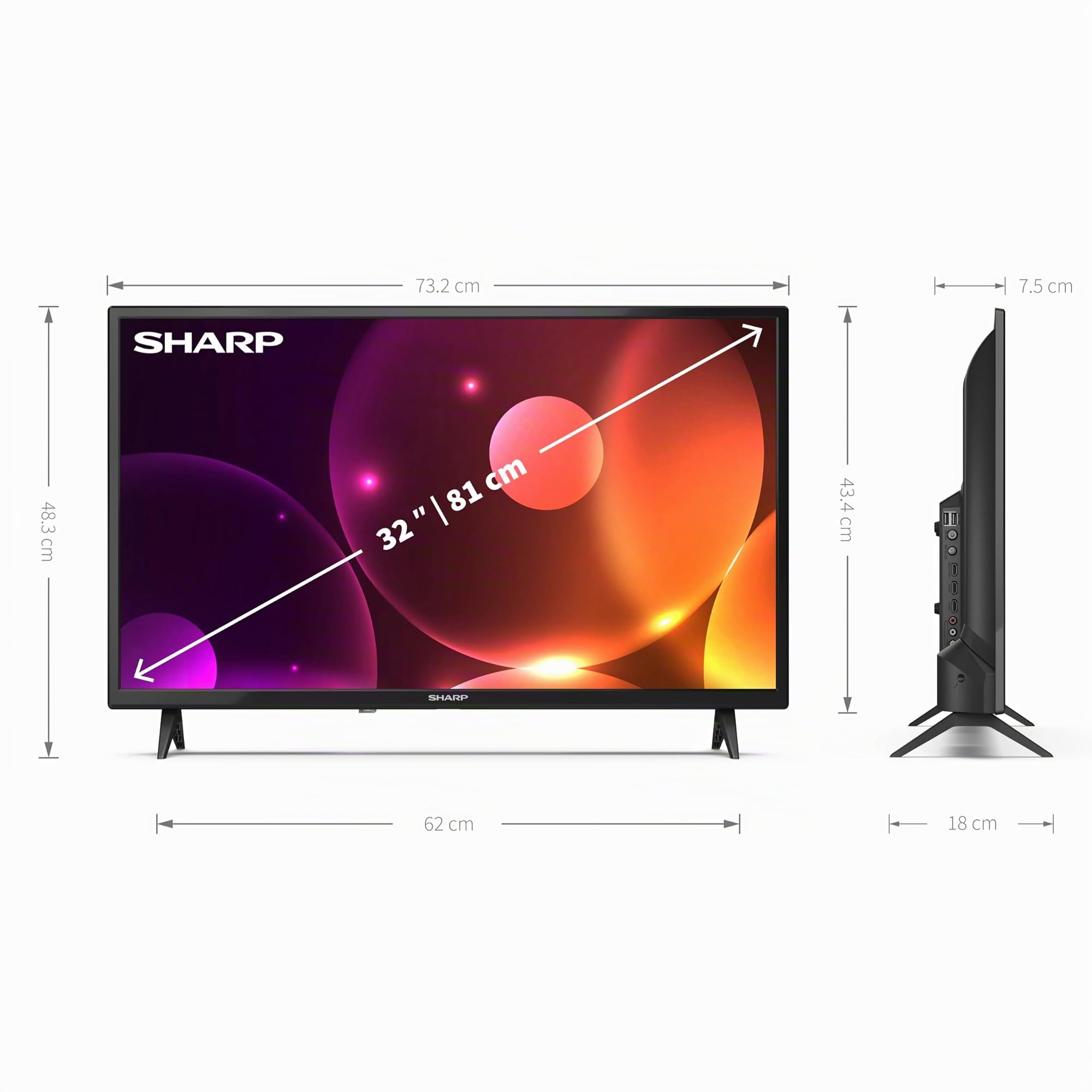 Sharp 32FA2E TV 32" LED HD, DVB-T/T2/C/S/S2, 3 porte HDMI, 2 porte USB, Dolby Audio