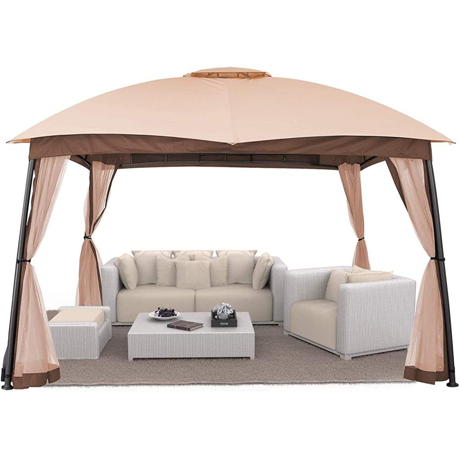 10x10 Gazebos for Patios, Outdoor Gazebo with Netting, Heavy Duty Patio Gazebo, Double Vent Screen Gazebo Canopy for Deck, Patio and Backyard (Khaki)