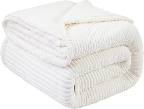 LBRO2M Manta de cama de forro polar sherpa a rayas, tamaño individual, súper suave, afelpada, cálida, acogedora, de microfibra esponjosa, manta de