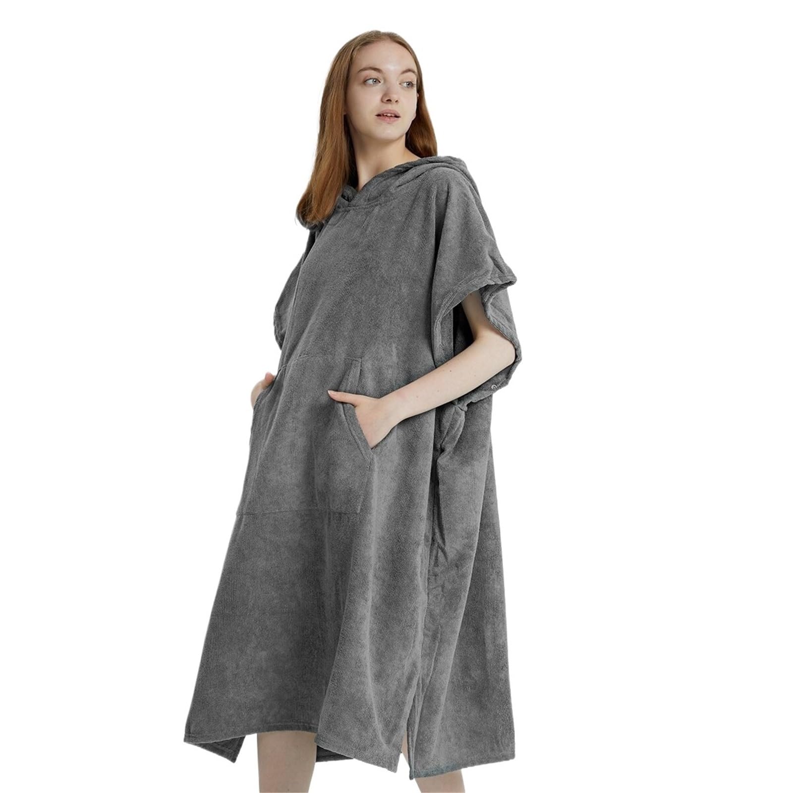 Poncho asciugamano da surf, ad asciugatura rapida, con cappuccio, accappatoio spiaggia in microfibra, poncho for cambiarsi, costume bagno for adulti Poncho da Spiaggia(Light Grey)