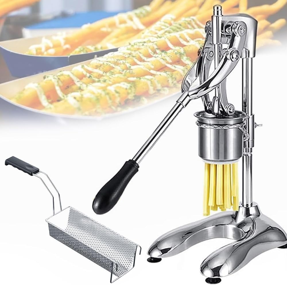 Cortador manual de patatas fritas largas de 30 cm, exprimidor de patatas fritas de acero inoxidable con cesta frita, cortador de cocina para patatas fritas caseras