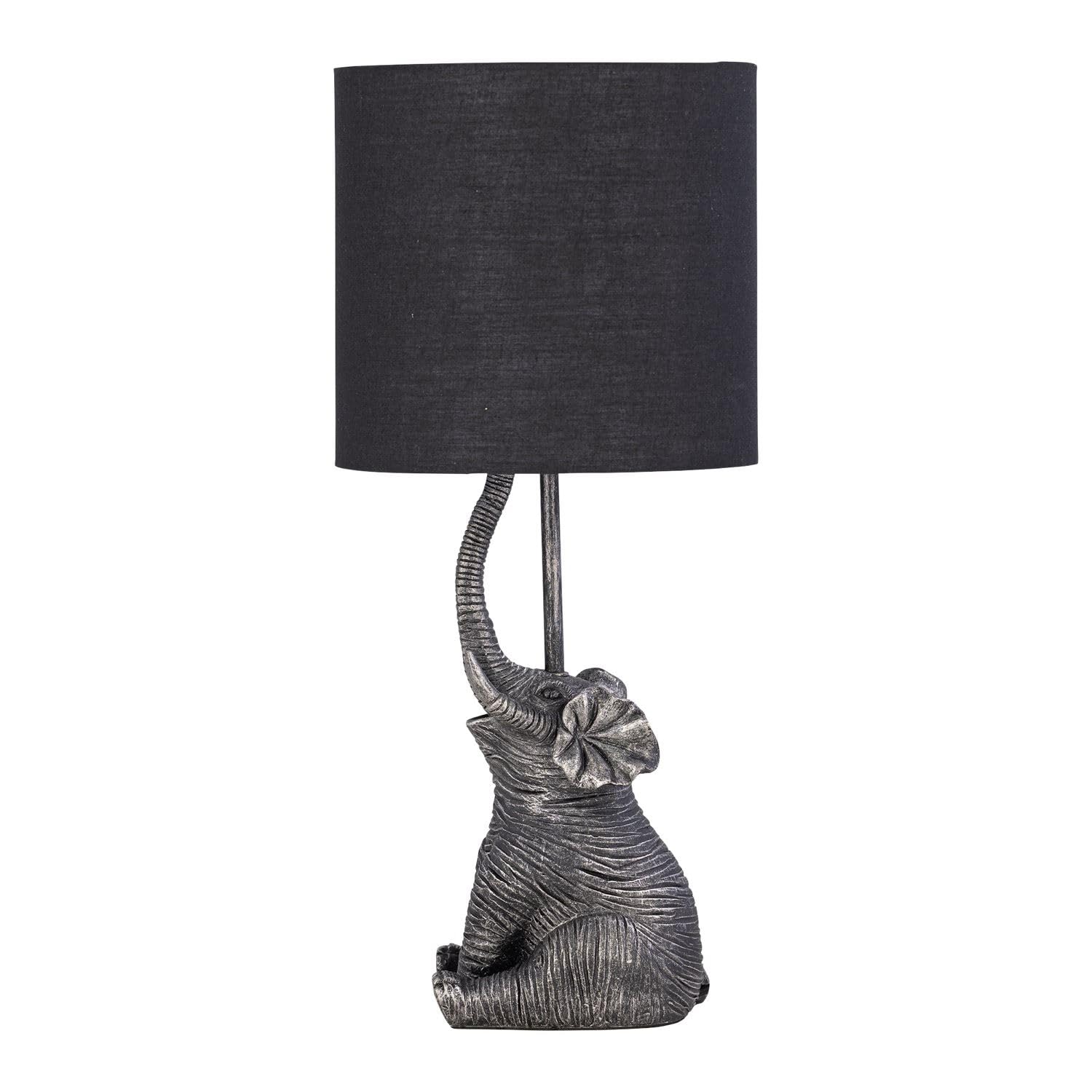 B&Q -  Elephant Black Resin Table Lamp With Black Fabric Shade
