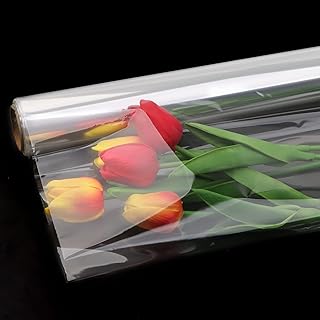 BUYGOO 100 ft Clear Cellophane Wrap Roll (16 in x 100 ft) - Cellophane Roll - Clear Wrap Cellophane Bags - Clear Wrapping Paper to Wrap Gift Baskets - Clear Gift Wrap - Cellophane Basket Wrap