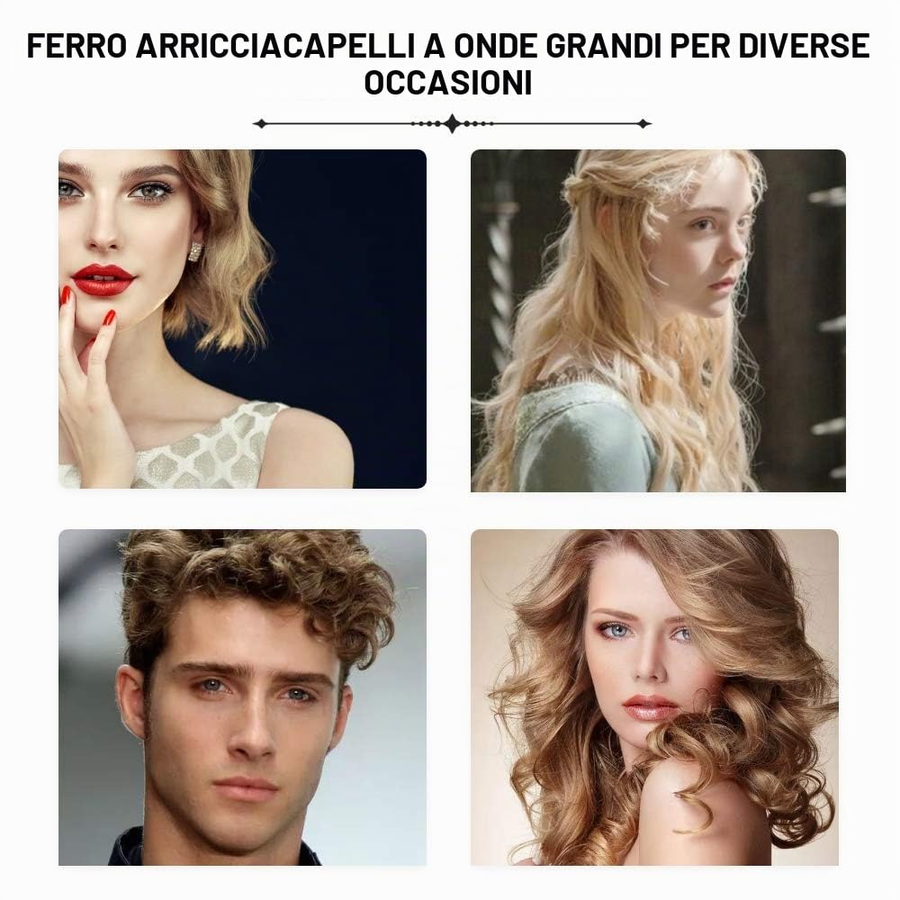 3 Tubi Piastra Onde Ferro Arricciacapelli, Reyke Professionale Ceramica Capelli 3 Rami, Temperatura Regolabile per Acconciature Effetto Riccio e Ondulati 22mm