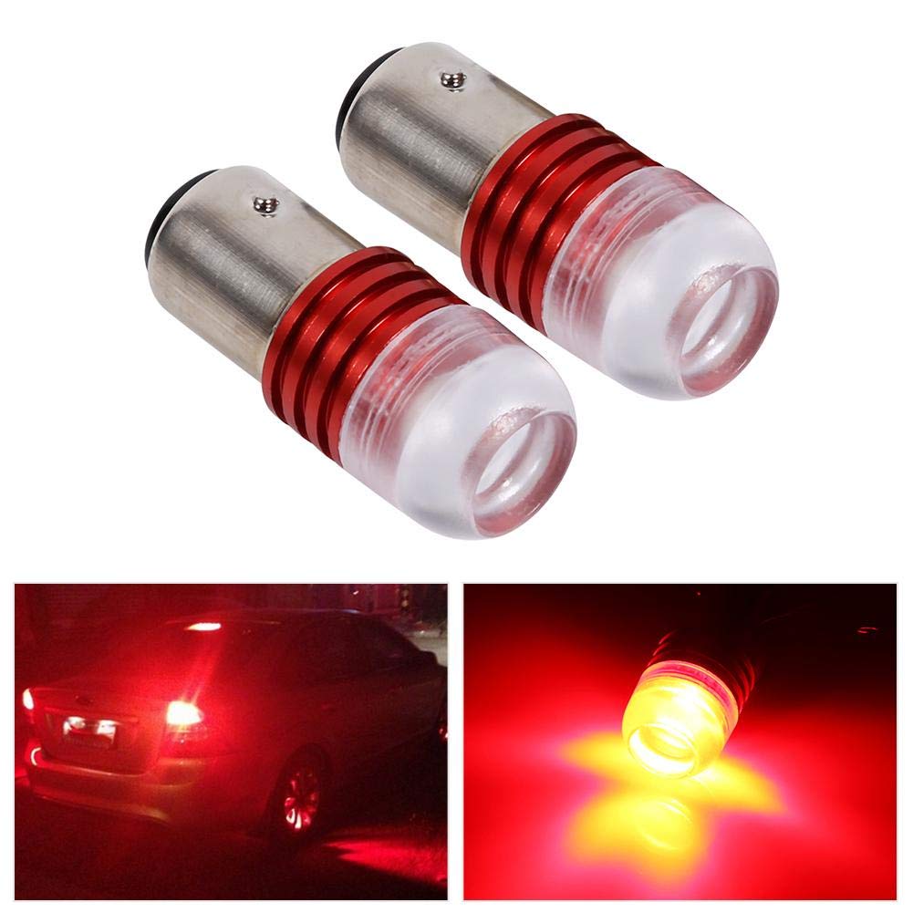 Keenso 2 piezas de luces de freno de coche universales para luces de freno, luces de freno, luz intermitente, 1157 2357 luz estroboscópica intermitente LED proyector bombillas de color rojo brillante